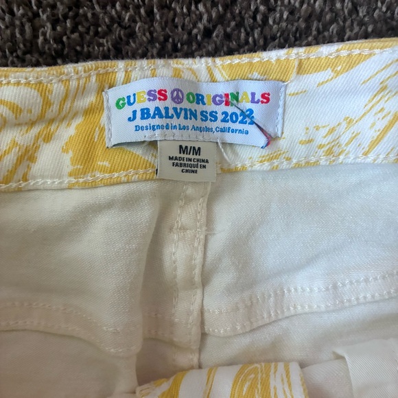 Women's Guess X J Balvin Yellow and White Denim Mini Skirt, Size Medium - Picture 2 of 4
